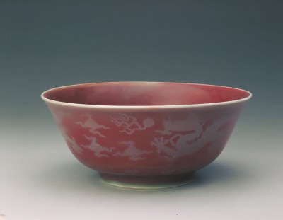 图片[1]-Bright red glaze bowl with gold cloud and dragon pattern-China Archive